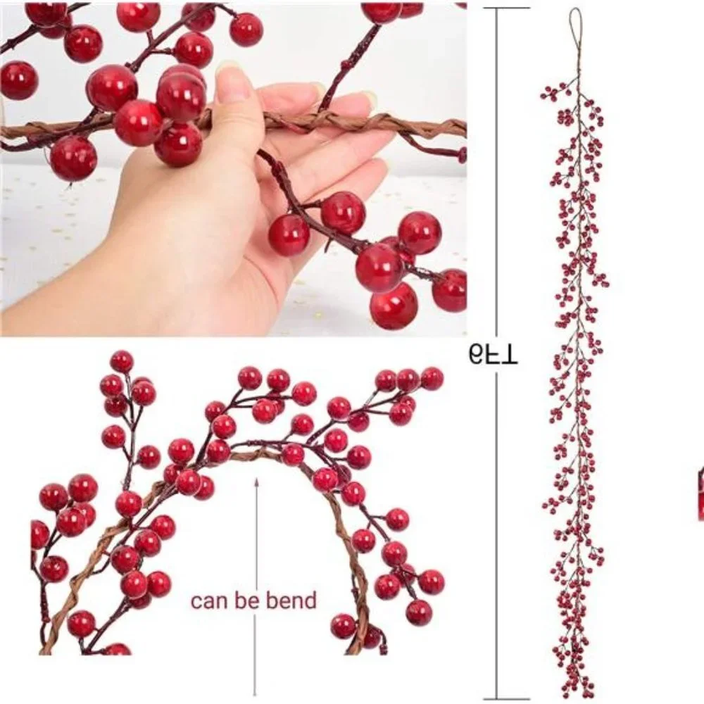 Red Berry Christmas Garland, 6FT Artificial Garland Indoor Outdoor Decoration